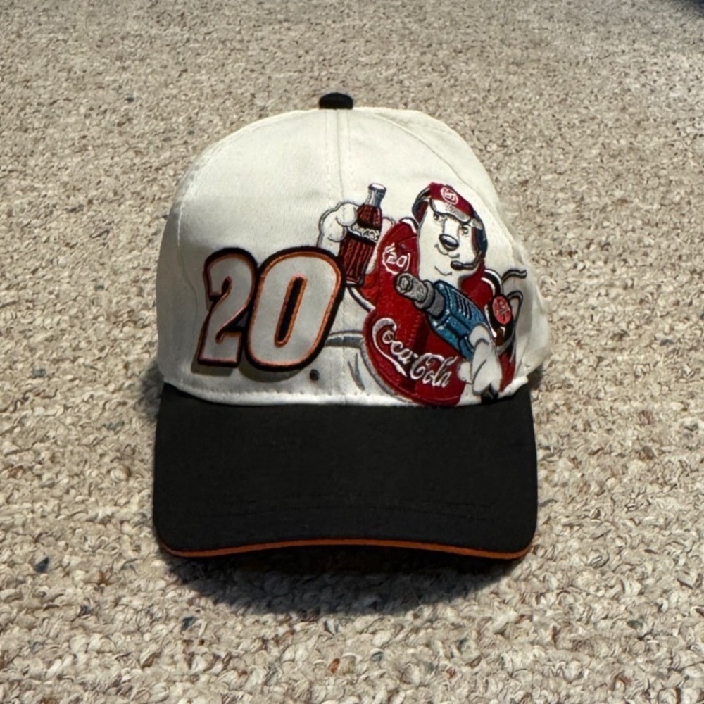 Vintage Tony Stewart NASCAR Coca-Cola Polar Bear #20 Snapback Hat White Black